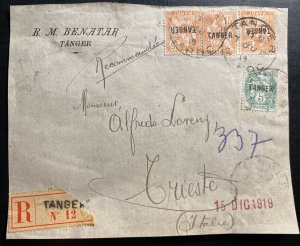 1919 Tanger French Morocco Registered Front Cover To Trieste Italy Sc#75