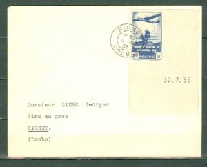 FRANCE 1936 AIR #C16 NICE DATED CORNER STAMP ON COVER