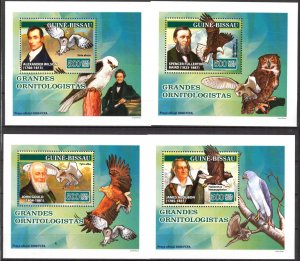 {237} Guinea Bissau 2007 Birds Great Ornitologistes 4 S/S Deluxe MNH**