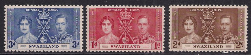 Swaziland 1937 KGV1 Set 3 Coronation MM SG 25 - 27 ( D1196 )