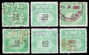 Scott RE131//RE145 1942 24c-96c 6 Diff. Wine Revenues Used F-VF Cat $10.55