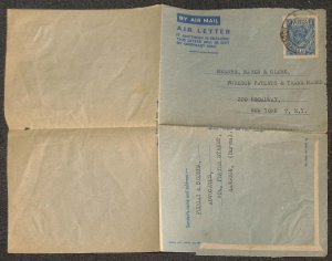 BURMA H&G F3 AEROGRAMME STATIONERY MARKS & CLERK RANGOON TO USA 1949