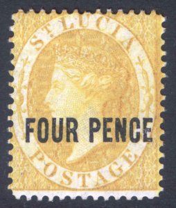 St Lucia 1882 4d Yellow Surcharge SG 27 Scott 21 LMM/MLH Cat £300($378)