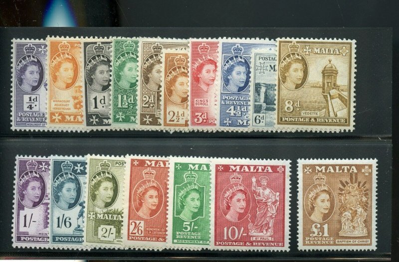 MALTA  QE II DEFINITIVES SET SCOTT# 246/62 VF MINT NEVER HINGED