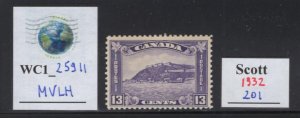 WC1_25911. CANADA. Rare 1932 13 cent. violet stamp. Sc. 201. MVLH
