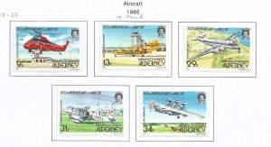 ALDERNEY - 1985 - Aircraft - Perf 5v Set - Mint Lightly Hinged