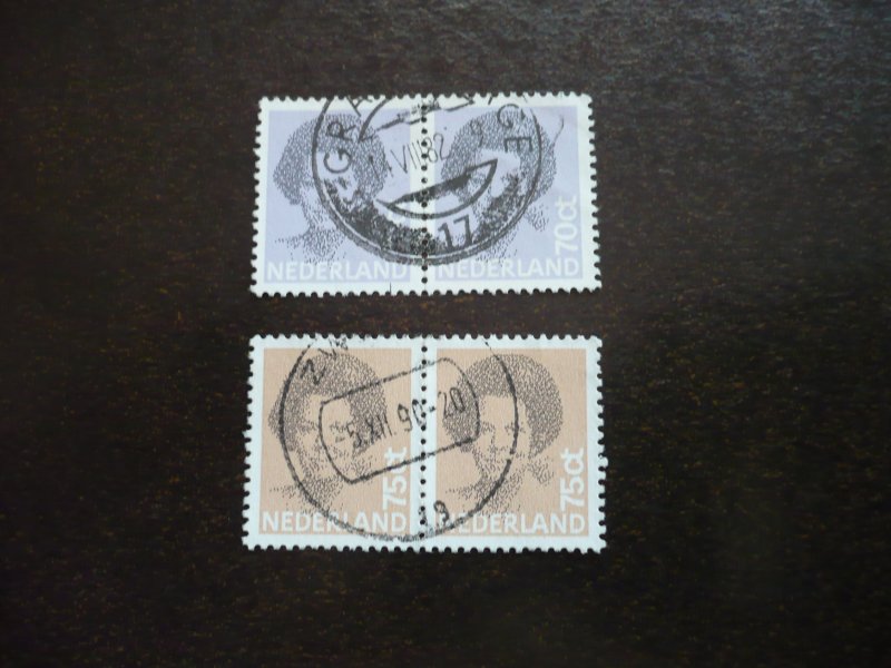 Stamps - Netherlands - Scott# 621-622 - Used Pairs of Stamps