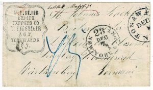 1858 New York Br. Pkt. 23 cancel on cover to Germany from North Haverstraw (DPO)