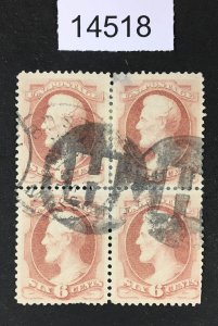 MOMEN: US STAMPS # 186 USED BLOCK OF 4 $475 LOT #14518