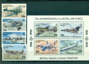 B.I.O.T. - Sc# 136.40. 1993 75th Royal Air Force. Set + Sheet. MNH $17.50.