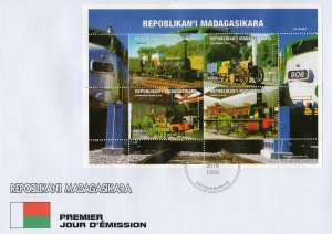 Malagasy Republic 1999  TRAINS-LOCOMOTIVES Sheetlet #1 perforated Official FDC