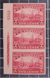 Scott 373 2 Cents Hudson - Fulton Imprint Strip Of 3 Plate # OG MH SCV $100.00