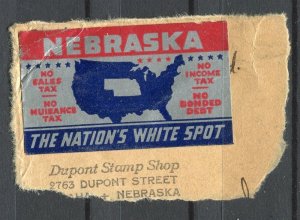 USA; 1930s-40s early Illustrated Local Special Advert Stamp, Nebraska No