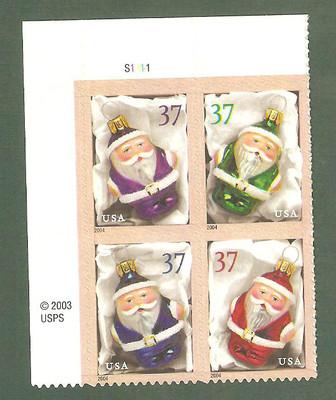 3883-86 CHRISTMAS ORNAMENTS PLATE BLOCK  MINT/NH