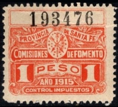 1915 Argentina Local Revenue 1 Peso Province Santa Fe Commissions Tax Control