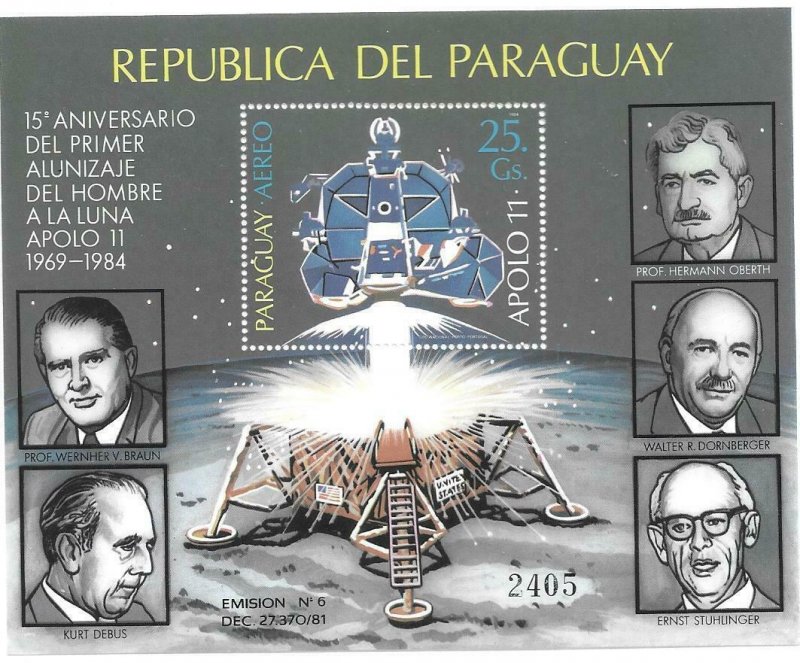 1984    PARAGUAY  -  APOLLO  II  MOON LANDING  -  MNH