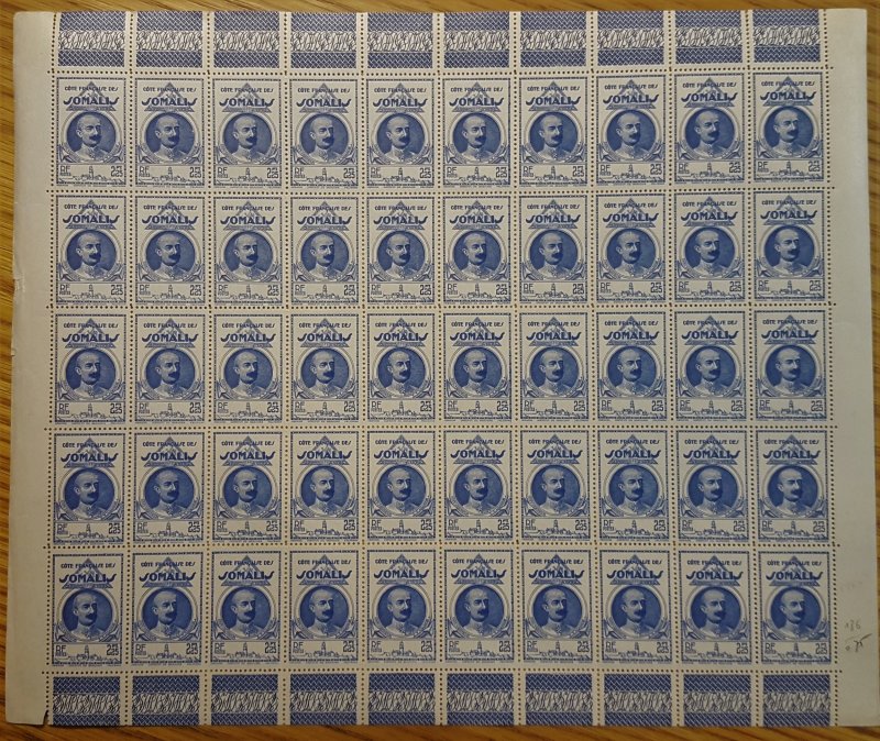 Somali Coast #173* NH  Post office fresh full sheet of 50  CV $87.50