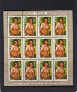 Equatorial Guinea 1973 AUGUSTE RENOIR Famous Nudes Paintings 7 Mini-Sheetlets