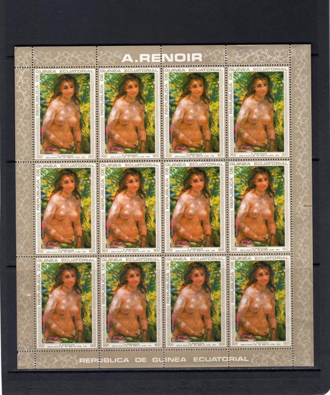 Equatorial Guinea 1973 AUGUSTE RENOIR Famous Nudes Paintings 7 Mini-Sheetlets