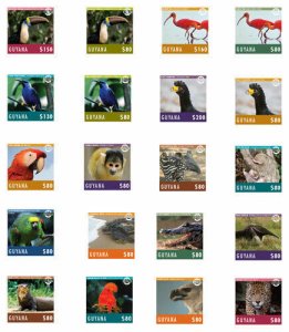 Guyana 2014 - Animal & Bird Definitive - Set Of 20 Stamps - Scott #4321-40 - MNH