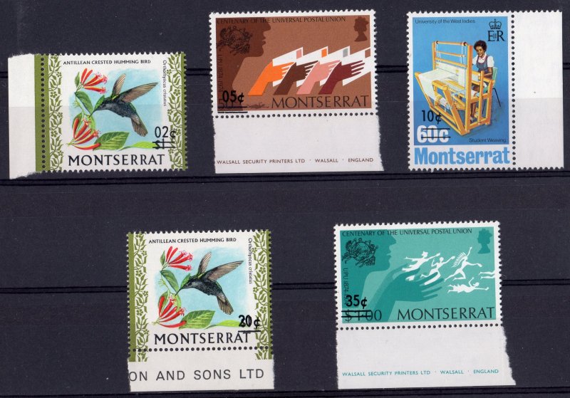 Montserrat 1974 Sc#314/318 BIRDS/FLOWERS/UPU Set (5) Surcharged New Values MNH