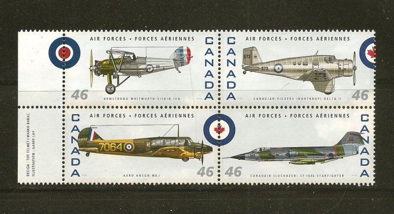 Canada Air Forces Aircraft (2) 46 Cent Issue Se-tenant Block of 4 MNH