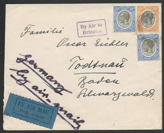 KENYA UGANDA TANGANYIKA 1934 cover to Germany BY AIR TO BRINDISI...........66241