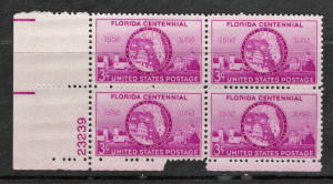 USA Plate Block #  927 - M/NH - Florida Centennial - LL - Plate 23239