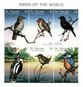 St. Vincent 1997 SC# 2420 Birds of the World, Robin - Sheet of 6 Stamps - MNH