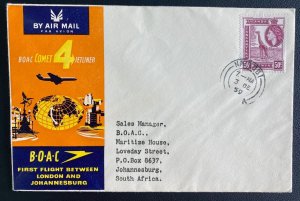 1959 Nairobi Kenya KUT First Flight Airmail Cover to South Africa BOAC Comet Jet