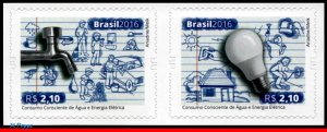 3327-28 BRAZIL 2016 CONSCIOUS CONSUMPTION OF WATER & ELECTRICITY, SE-TENANT MNH