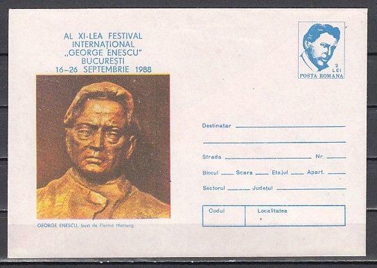 Romania, 1988 issue. Musician George Enescu Postal Envelope.