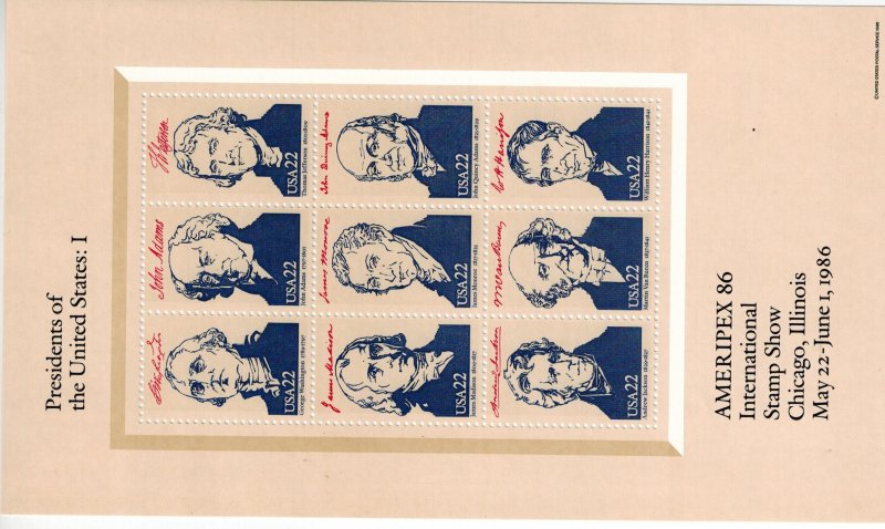 US Stamps Scott #2216-2219 1986 AMERIPEX Presidents Set