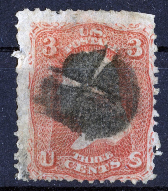 USA STAMP, 1867, George Washington 3 ¢ - Red, Grill F, 9 x 13mm