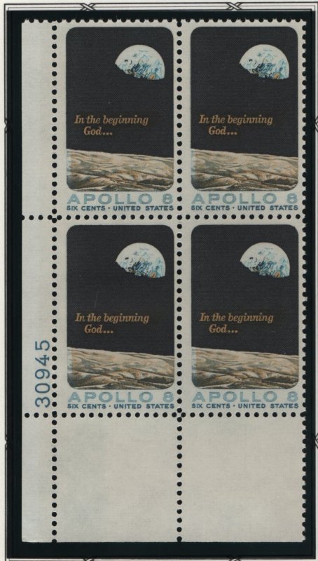 US, 1371, MNH, PLATE BLOCK, 1969, APOLLO 8
