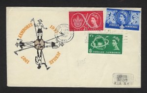 1957 Great Britain Boy Scouts Sutton Coldfield World Jamboree 4 flags FDC