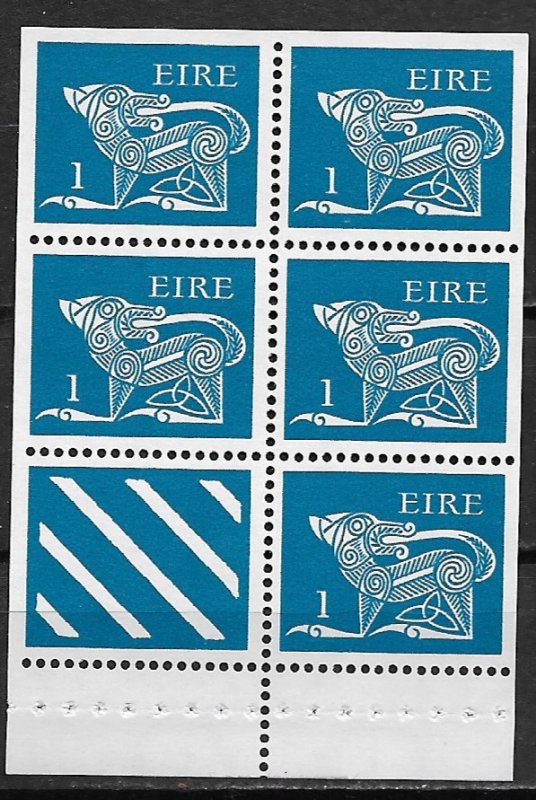 1971-75 Ireland 291c  1p Blue Ox booklet pane of 5 + label MNH