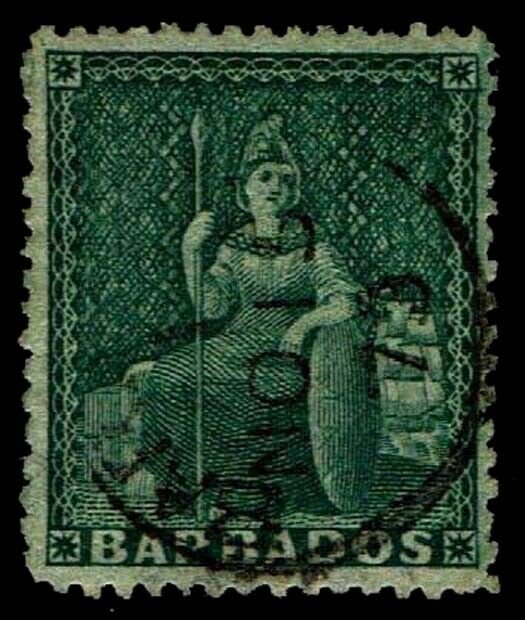 1873 Barbados #39 Britannia Watermark 6 - Used - VF/XF - CV$30.00 (ESP#4063)