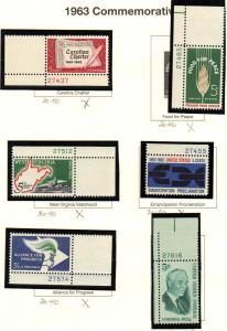 #1230-1241 mnh plate # singles 12 stamps 1963 Issues