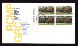 Canada-Sc#614-stamps on FDC-LL plate block-RCMP-Police-1973-