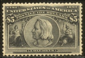 U.S. #245 SCARCE Mint VF w/ Cert - 1893 $5.00 Columbian