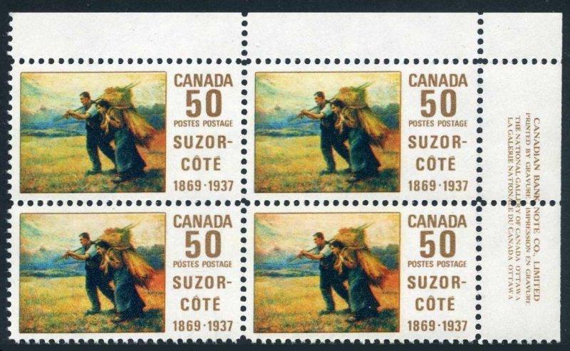 Canada 492 block/4,MNH.Michel 434. Aurele de Foy Suzor-Cote,painter,1969.