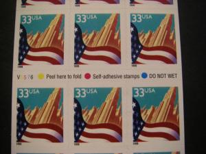 Scott 3278Fg, 33c Flag over City, Pane of 20, #V6576, MNH Beauty, CV $28