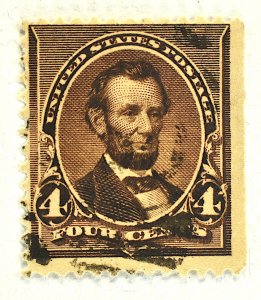 US STAMP SCOTT #222 4C BROWN LINCOLN, 1890