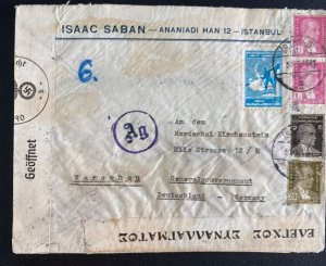 1941 Istanbul Turkey Censored Cover To Warsaw Jewish Ghetto GG Germany