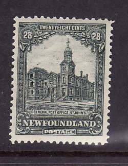 Newfoundland-Sc #158- id 7-unused,og,NH-28c gray green-Post Office-1928-