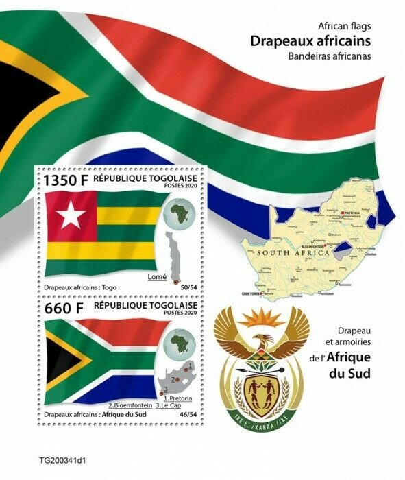 Togo African Flags Stamps 2020 MNH South Africa Coat of Arms