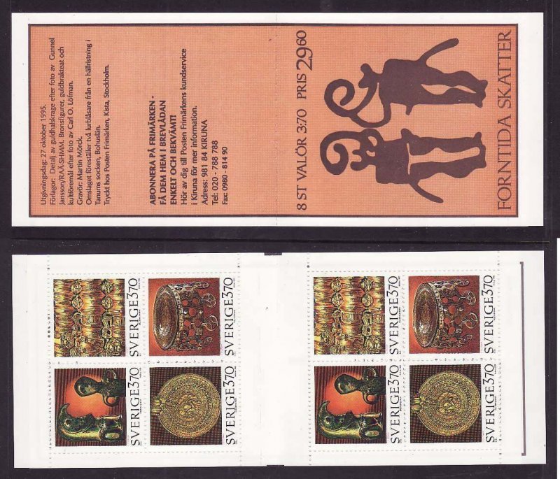 Sweden-Sc#2148a-complete booklet-unused NH-Ancient Artifacts-1995-