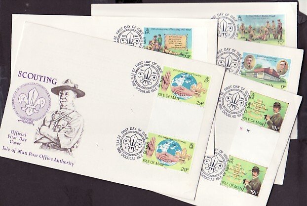 Isle of Man, Scott cat. 207-211. Scouts, Gutter Pairs issue. First day cover. ^