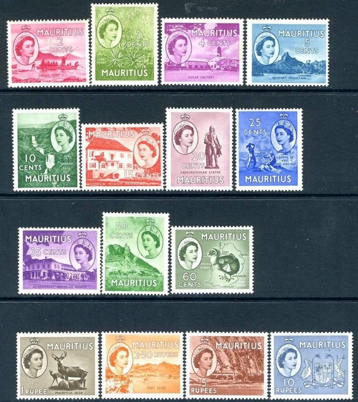 MAURITIUS-1953-58 Set to 10r  Sg 293-306 MOUNTED MINT V18854